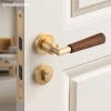 Shuodun New Chinese-style retro door lock, bedroom silent room door lock, walnut wood door lock, indoor magnetic door handle details Picture